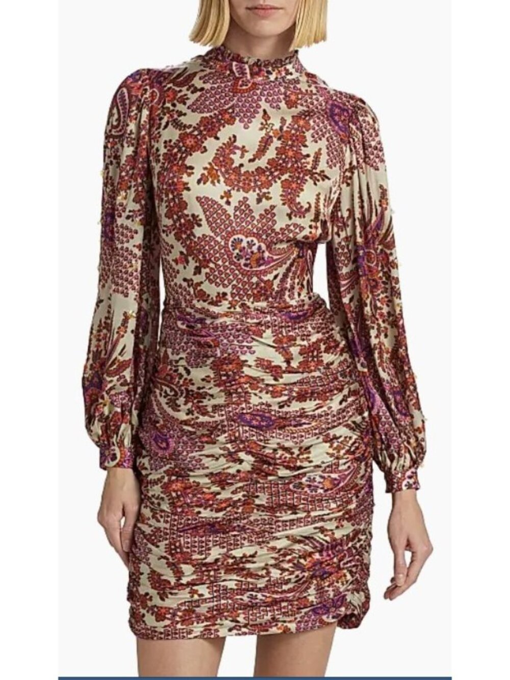 New Kobi Halperin Silk Elizabeth Ruched Minidress in Natural Multi Sz 12